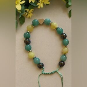 Green and Yellow Jade Beaded Bracelet fits up to 8” inches